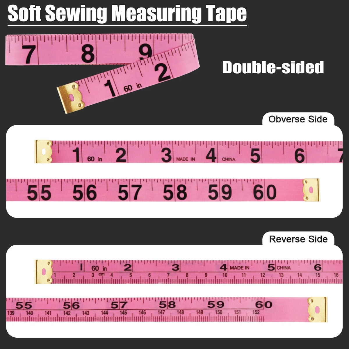 2X Soft Tape Measure Retractable for 150cm (Black)