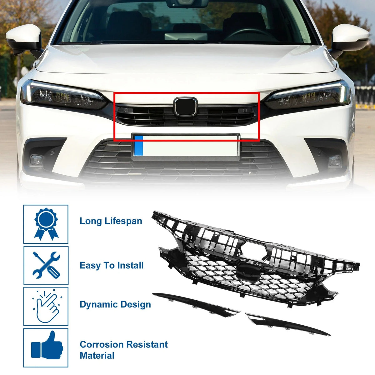 Front Upper Hood Bumper Grille for Honda Civic (2022–2024) Type-R Style