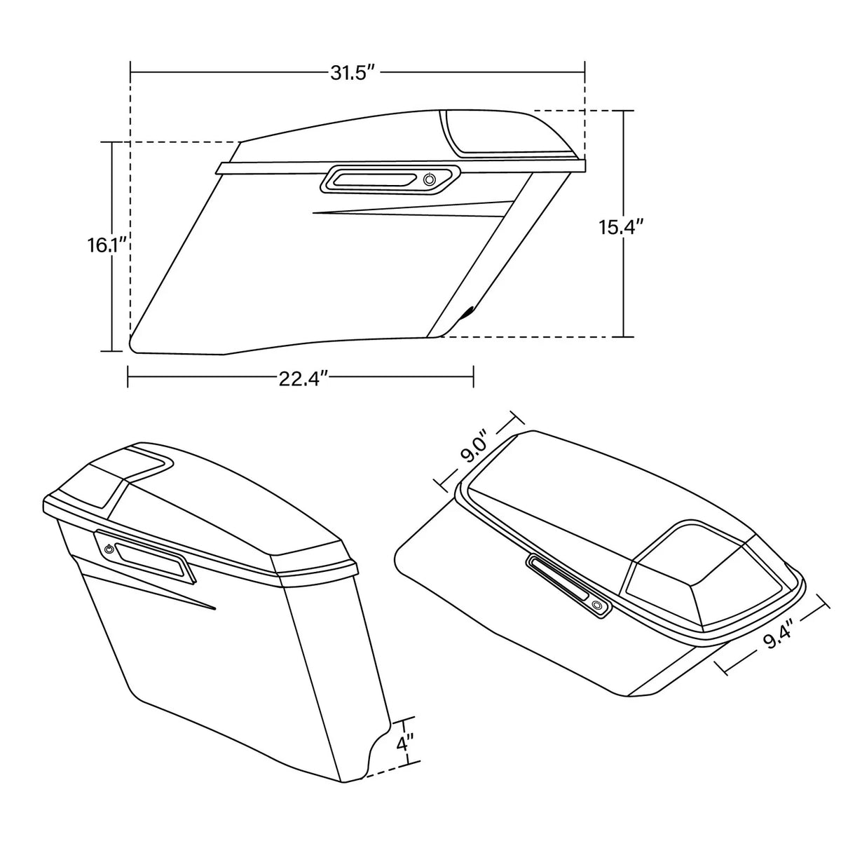 4" Stretched Hard Saddlebags for Harley Road Street Glide (1993–2013)