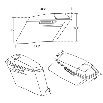 4" Stretched Hard Saddlebags for Harley Road Street Glide (1993–2013)