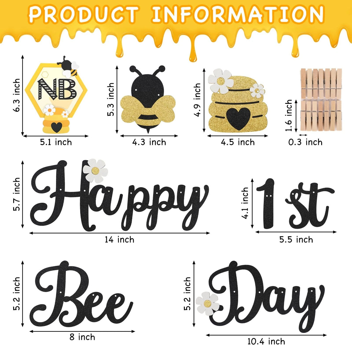 3X Happy Bee Day Party Decorations for 1st Birthday (2023)