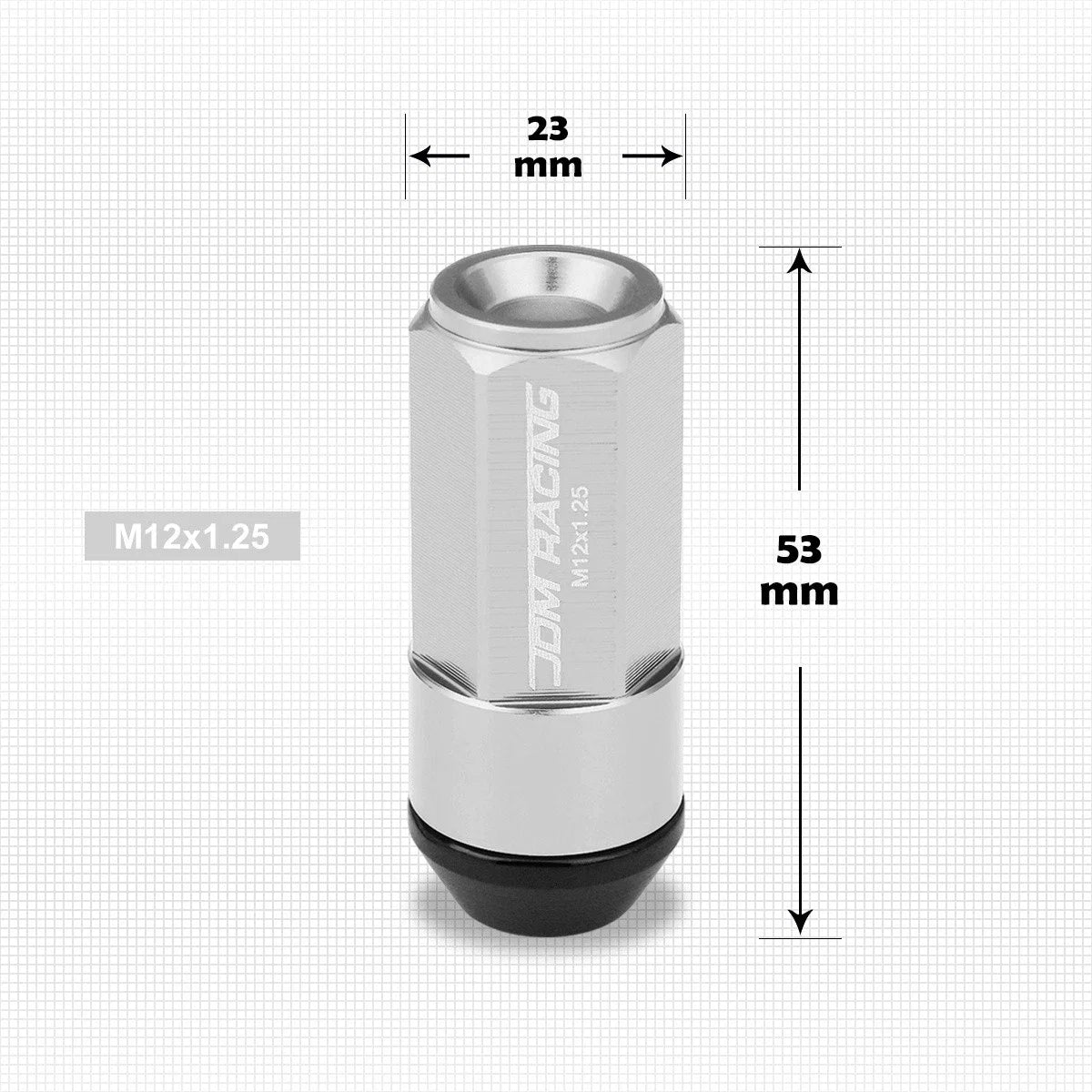 Set of 20 JDM M12X1.25 Silver Aluminum Wheel Lug Nuts with Cap & Adapter