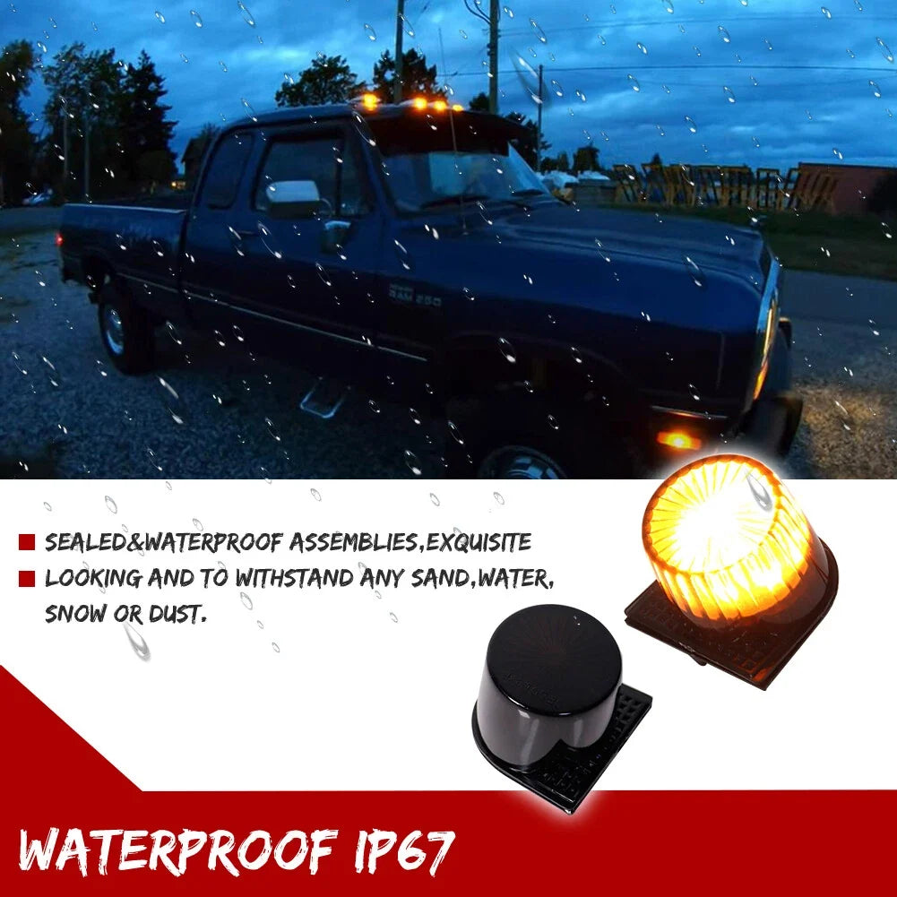 Smoke Amber LED Roof Cab Clearance Lamps for Dodge D150 D250 D350 (1984–1993)