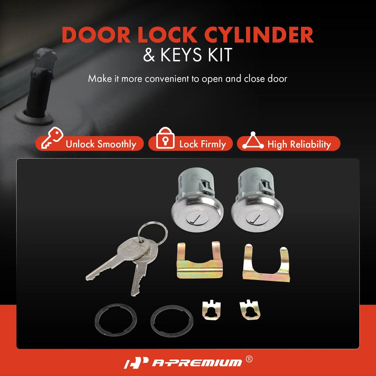 Door Lock Cylinder Set w/ 2 Keys for Chevrolet Corvette (1960–1981) 12505556, DL7