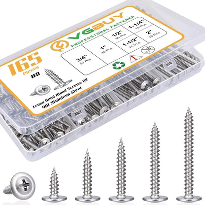 165-Piece Stainless Steel Self-Tapping Screws Kit for Automotive Applications