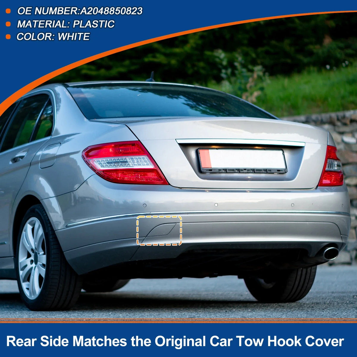 Tow Hook Cover for Mercedes-Benz C W204 (2007–2014) No.A2048850823 White