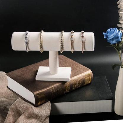 Bracelet Holder Display Stand Velvet T-bar Jewelry Organizer Beige