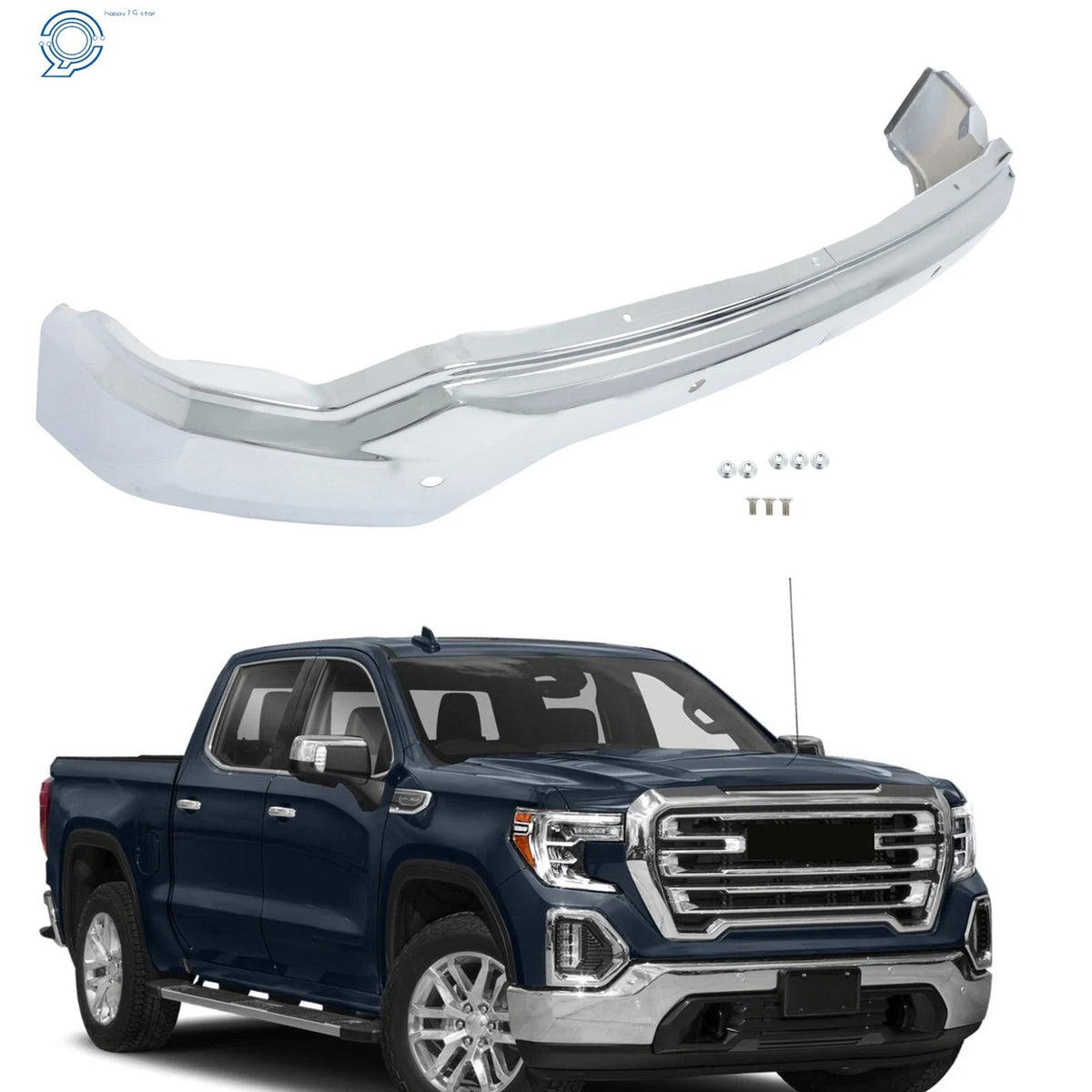 Steel Split Front Bumper for GMC Sierra 1500 (2019–2021) Chrome with Sensor Holes