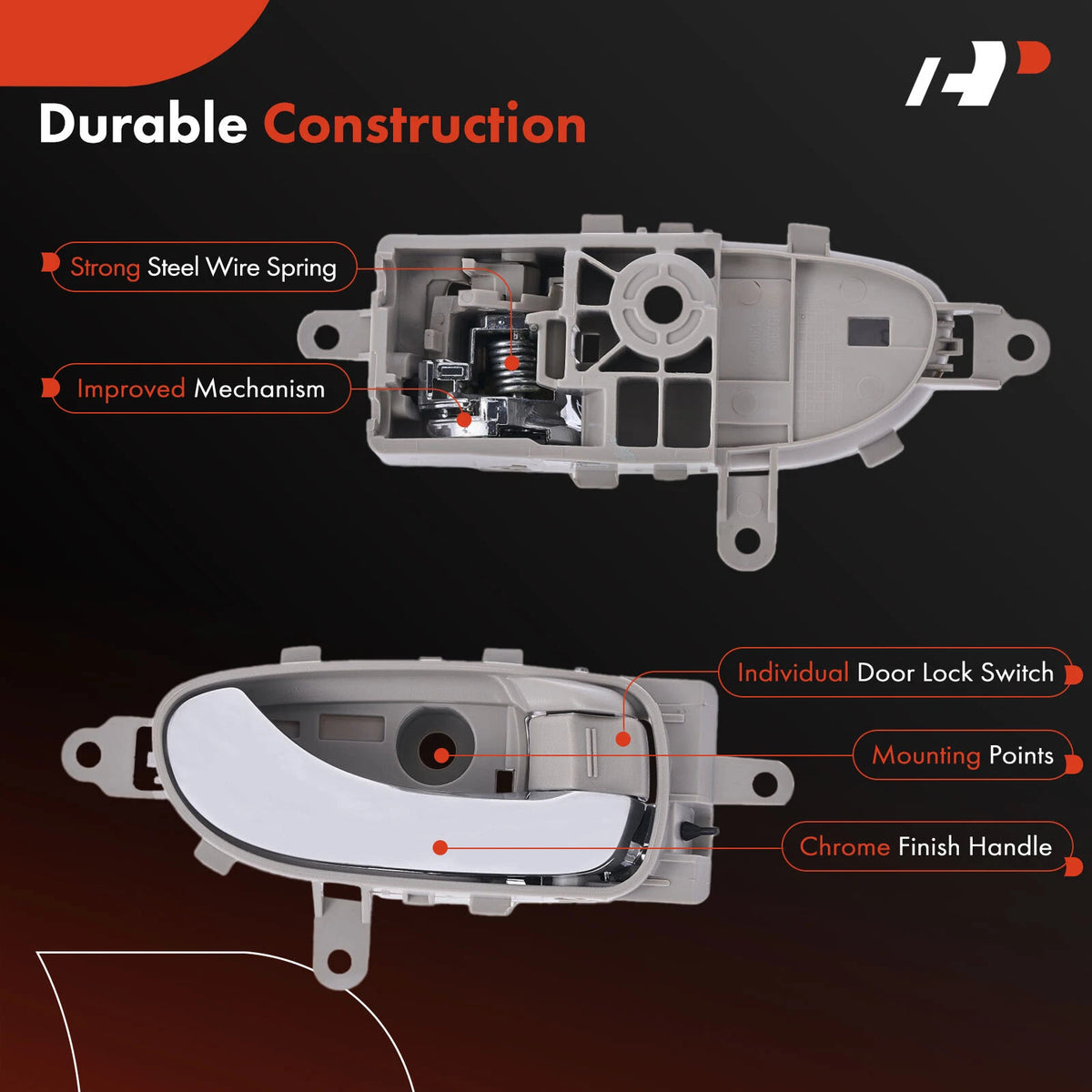 Right Chrome & Gray Interior Door Handle for Nissan Leaf (2011–2023) 80670-3NA0A, 80670-3NF0A, 93662