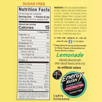 4C Energy Rush PSD with Electrolytes 18ct Lemonade Single Serve