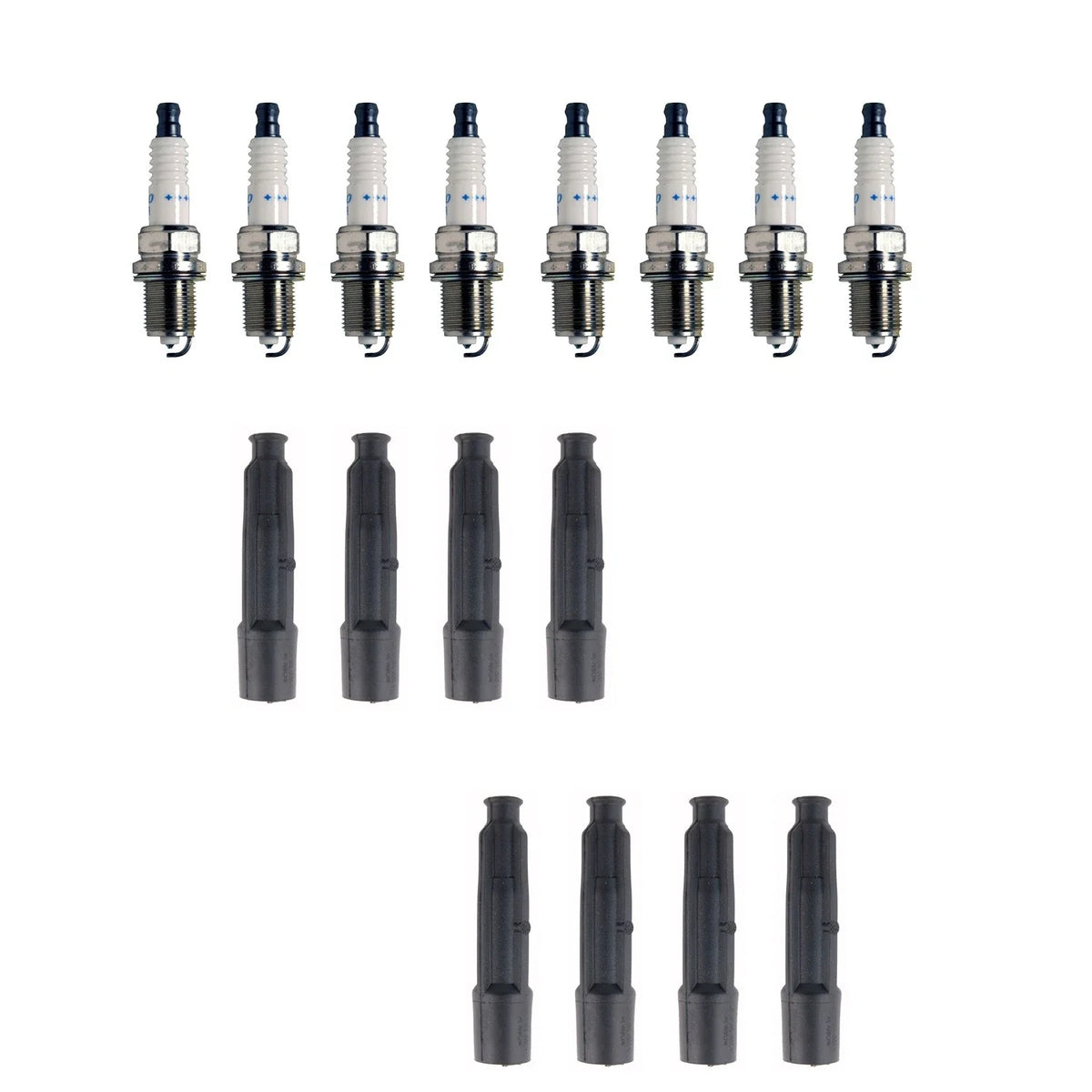 Set of 8 Denso Double Platinum Spark Plugs & NGK Ignition Coil Boot Kit for W140 S420 S500 (1992–1999)