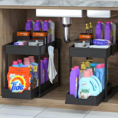 Under Sink Organizer for Bathroom Cabinet (2 Pack) - 2 Tier Black