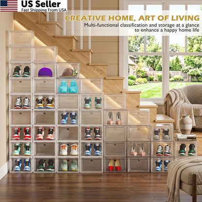 7X Clear Stackable Shoe Organizer Boxes