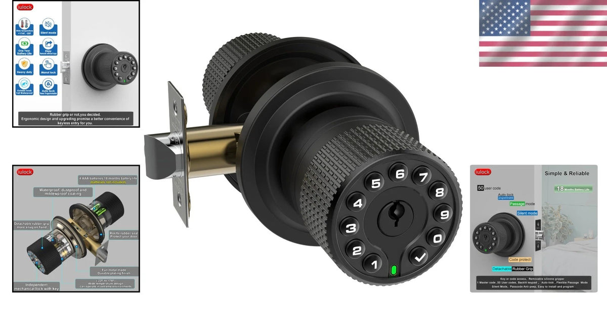 Keypad Door Lock for Heavy-Duty Security (Waterproof, 50 Custom Codes)