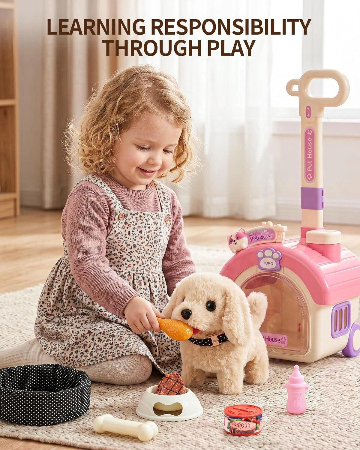 23 Pcs Dog Toys for Kids Girls - Interactive Realistic Stuffed Dog