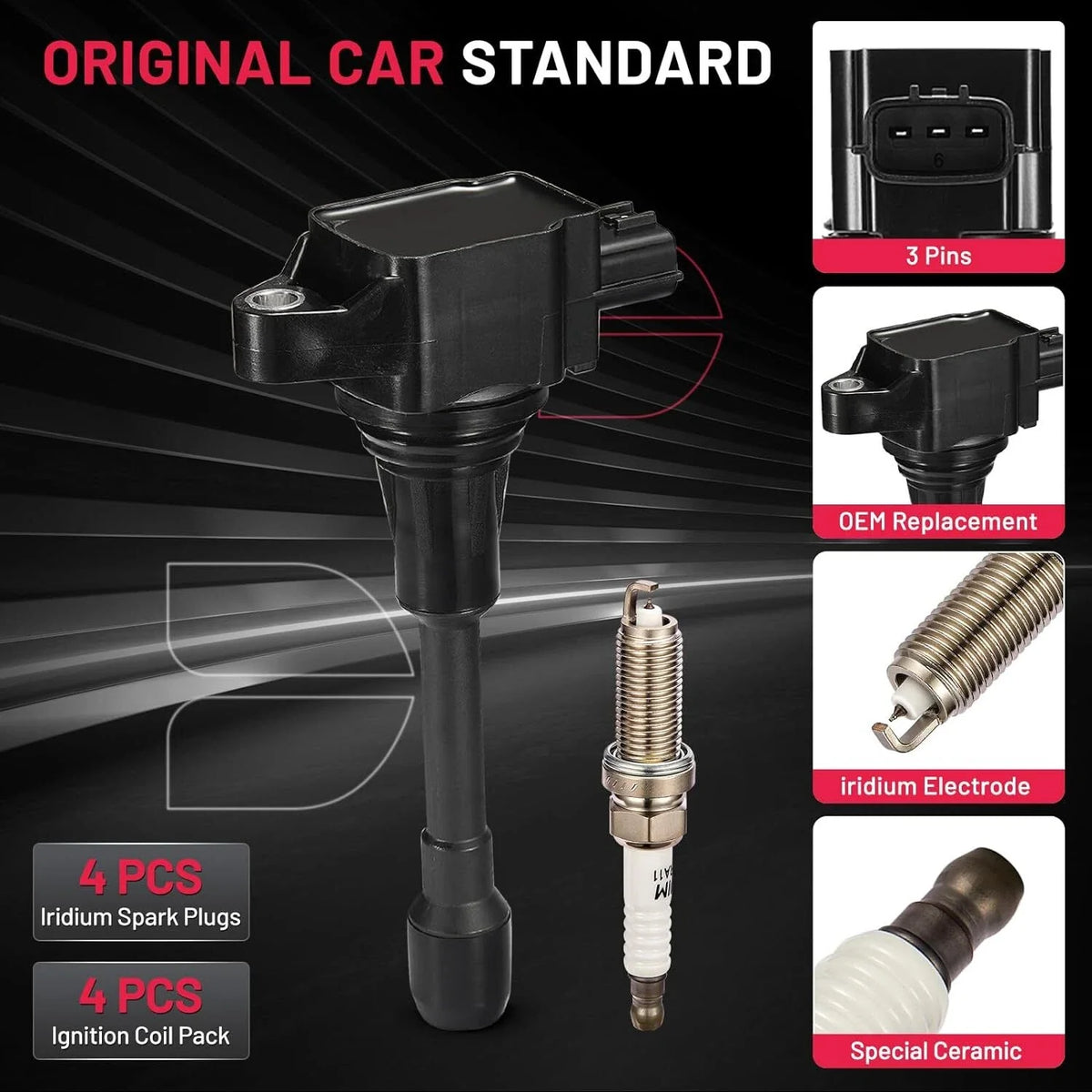 Set of 4 Ignition Coils and Spark Plugs for Nissan Sentra (2013–2019)