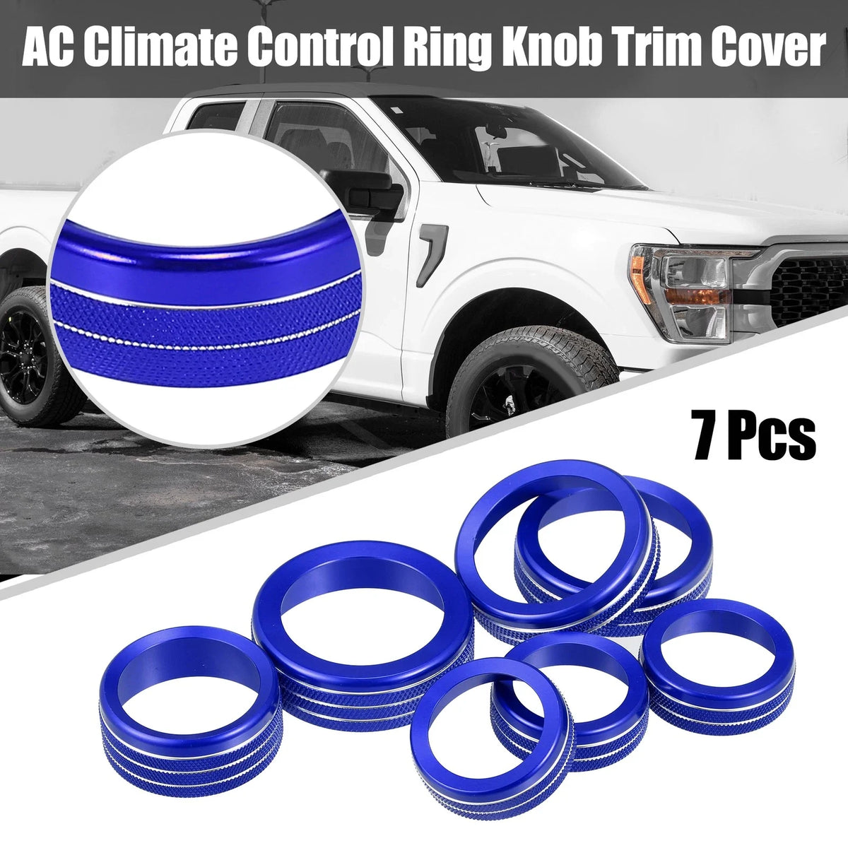 7pcs Blue AC Climate Control Ring Knob Trim for Ford F-150 (2021–2022)
