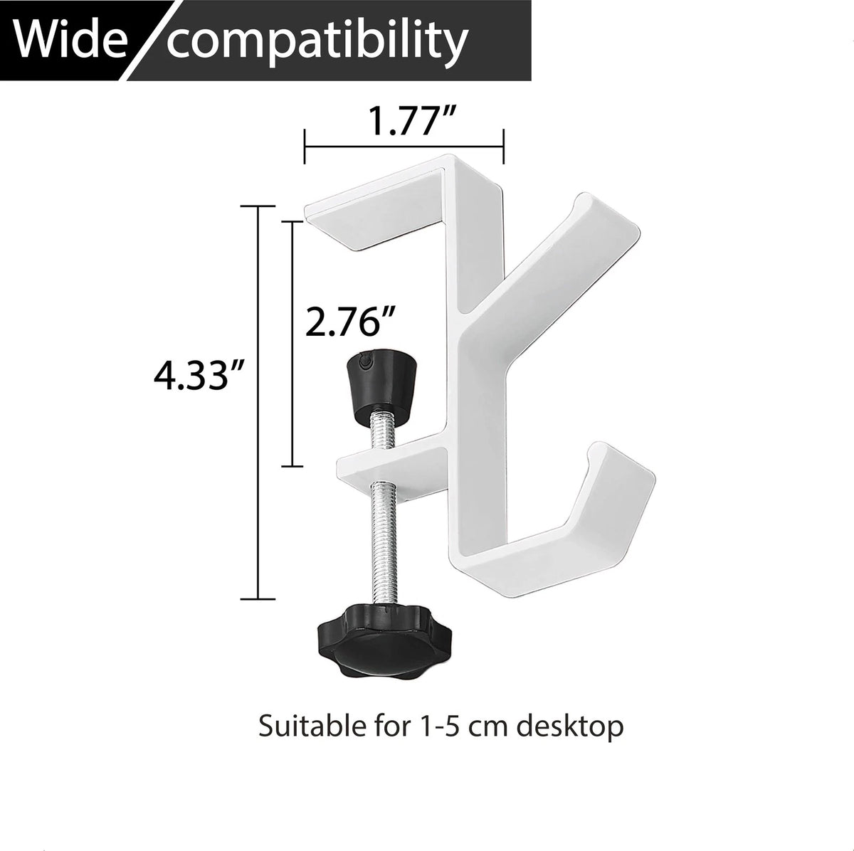 Adjustable Hook for L Shaped Gaming Desk (Onesize) - White