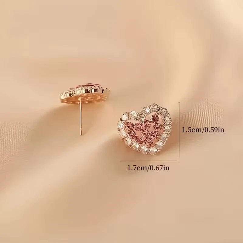 925 Sterling Silver Crystal Heart Stud Earrings for Women Girls