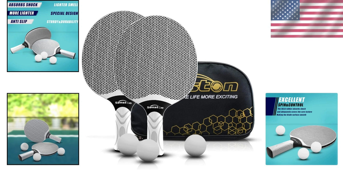 Set of 2 Table Tennis Rackets with Comfortable Grip & 3 Balls