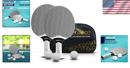 Set of 2 Table Tennis Rackets with Comfortable Grip & 3 Balls