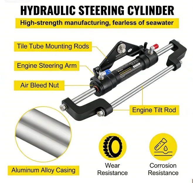 Hydraulic Outboard Steering System Kit for Boats (300HP, 6.9 Mpa, 14 FT Hose)