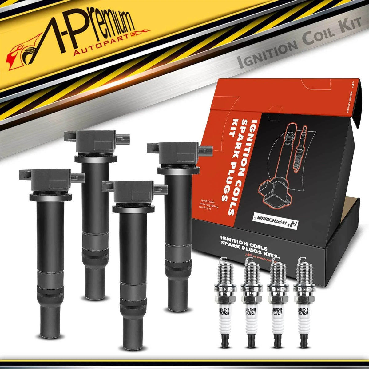 Set of 4 Ignition Coils & Iridium Spark Plugs for Hyundai Accent Kia (2006–2011)
