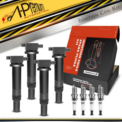 Set of 4 Ignition Coils & Iridium Spark Plugs for Hyundai Accent Kia (2006–2011)