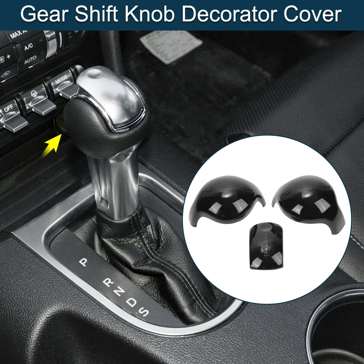Set of 1 Gear Shift Knob Decorator Cover for Ford Mustang (2015–2023) Black