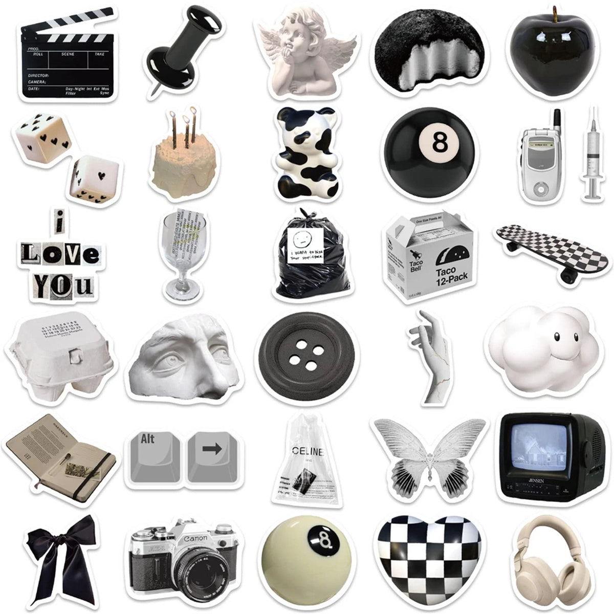 60PCS Aesthetic Stickers Pack for Y2K Style (2-4 inches)