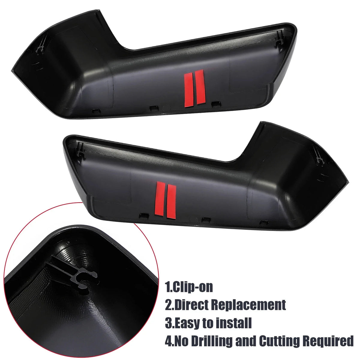 Pair Gloss Black Top Half Mirror Cap Cover for Chevy Silverado GMC Sierra 1500 (2019–2023)