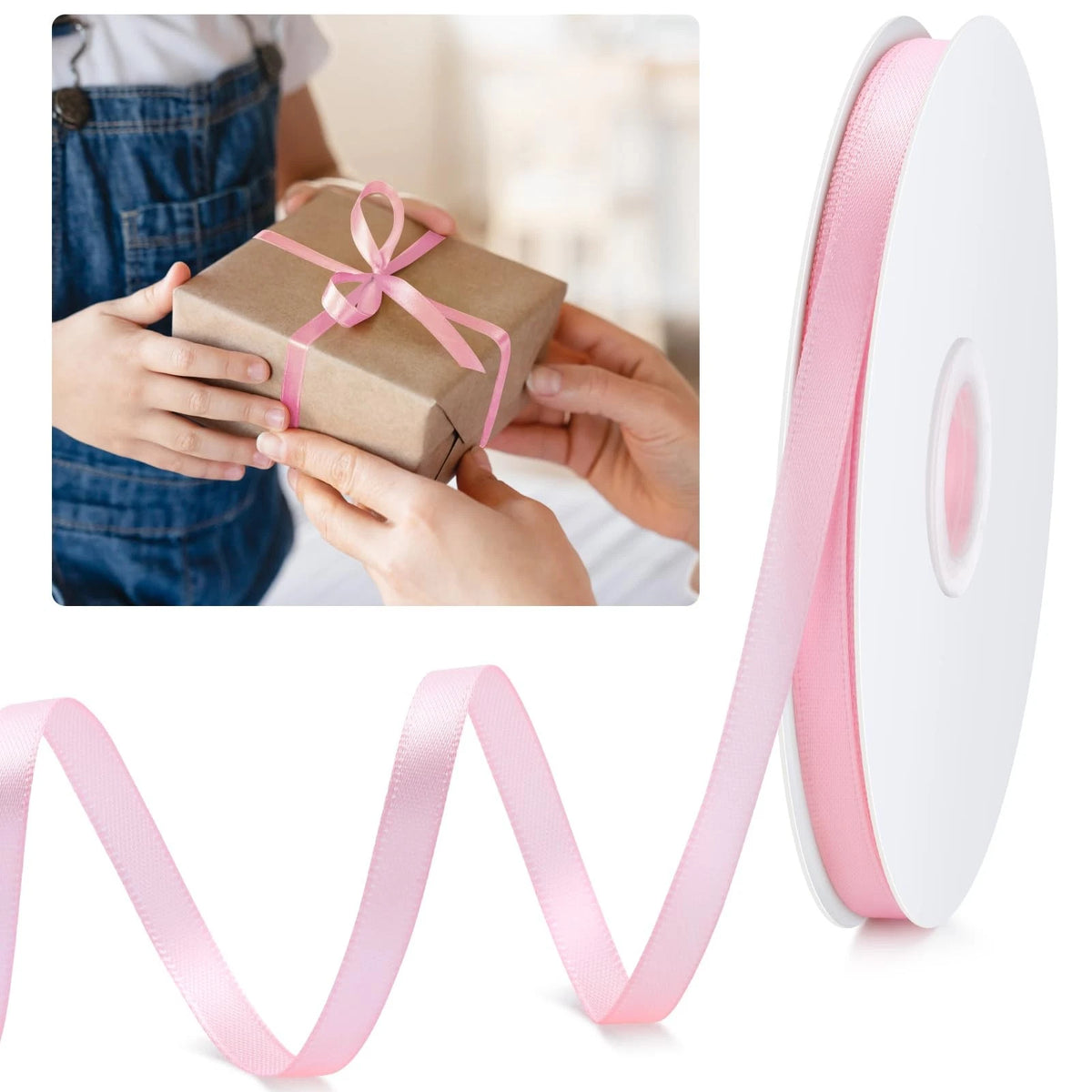 1/4 Inch Pink Satin Ribbon for Gift Wrapping (50 Yards)