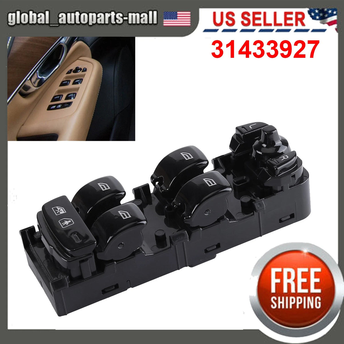 Front Left Driver Door Master Lock Window Switch for Volvo S90 V90 (2017–2023) 31433927