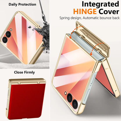 YQODSZ Leather Case for Samsung Galaxy Z Flip 7 (2025) - Gold/Red