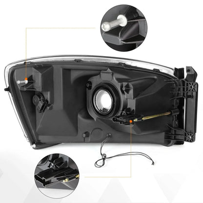 Smoked Lens Amber Corner Headlight/Lamp with LED DRL for Dodge RAM Pickup (2006–2009)