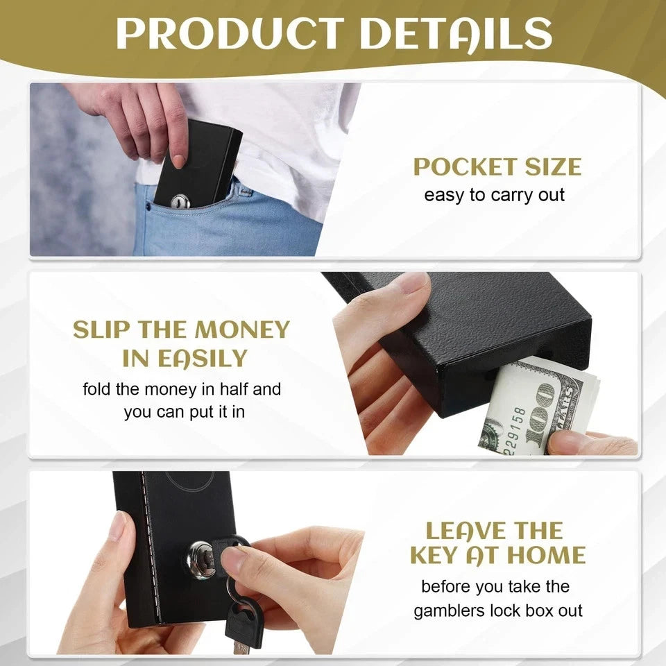 Metal Box for Gamblers Pocket Sized Winner Bank Casino Cash Box