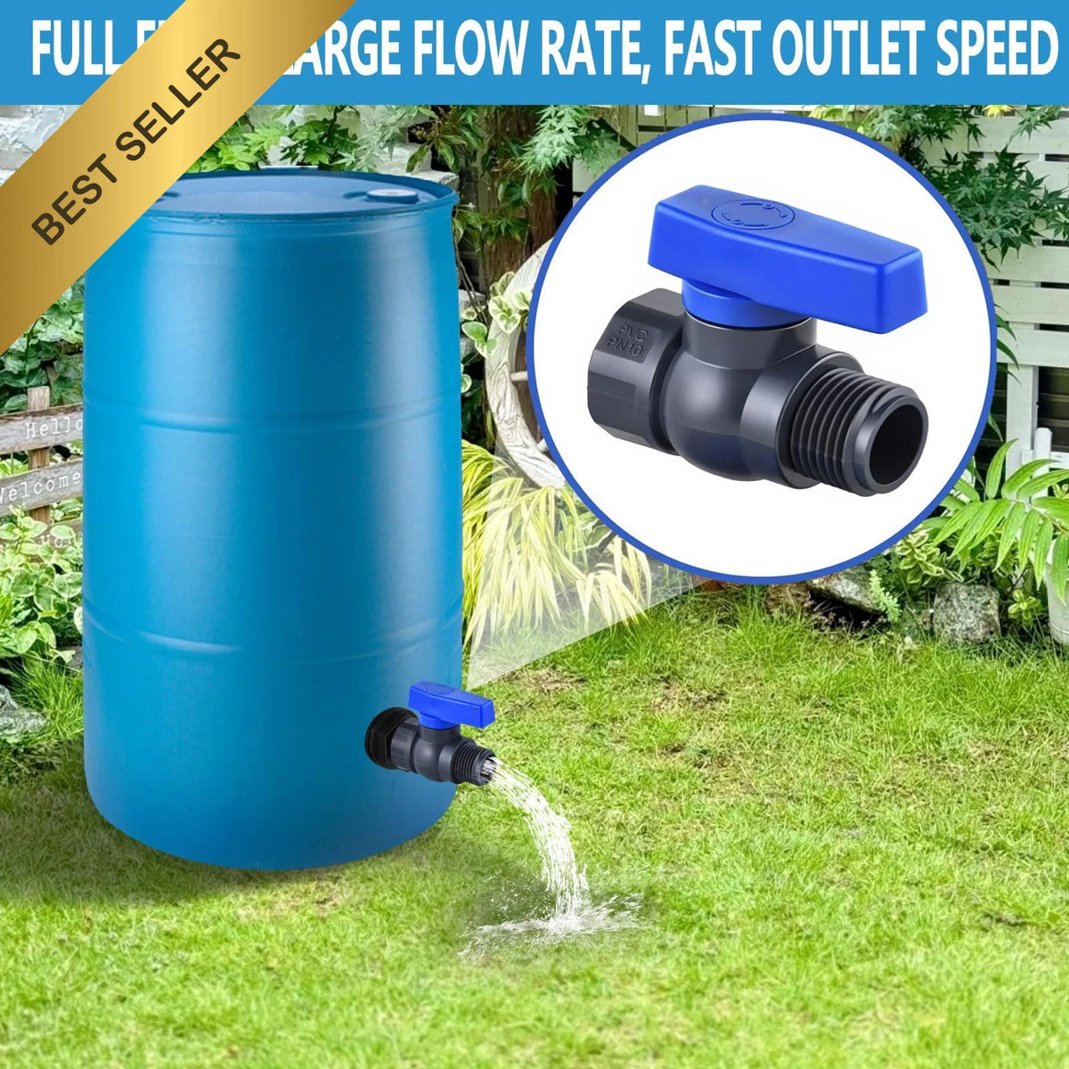 2X Rain Barrel Spigot 3/4 Inch PVC Shut Off Valve Bulkhead