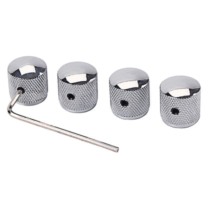 Set of 4 Metal Barrel Guitar Knobs with Inner Hexagon Spanner - Silver