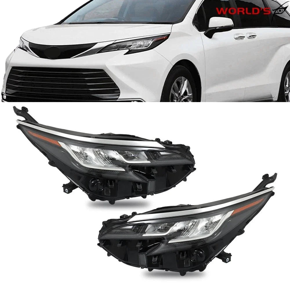 Set of 2 LED Headlights for Toyota Sienna (2021–2022) Chrome Bezel