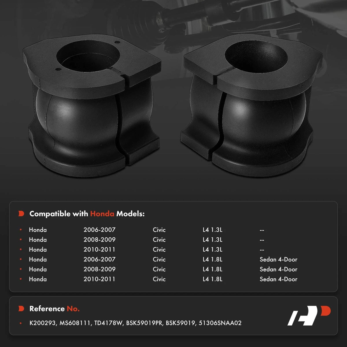 2X Front To Frame Sway Bar Bushing for Honda Civic (2006–2011) 51306SNAA02, BSK59019PR, K200293
