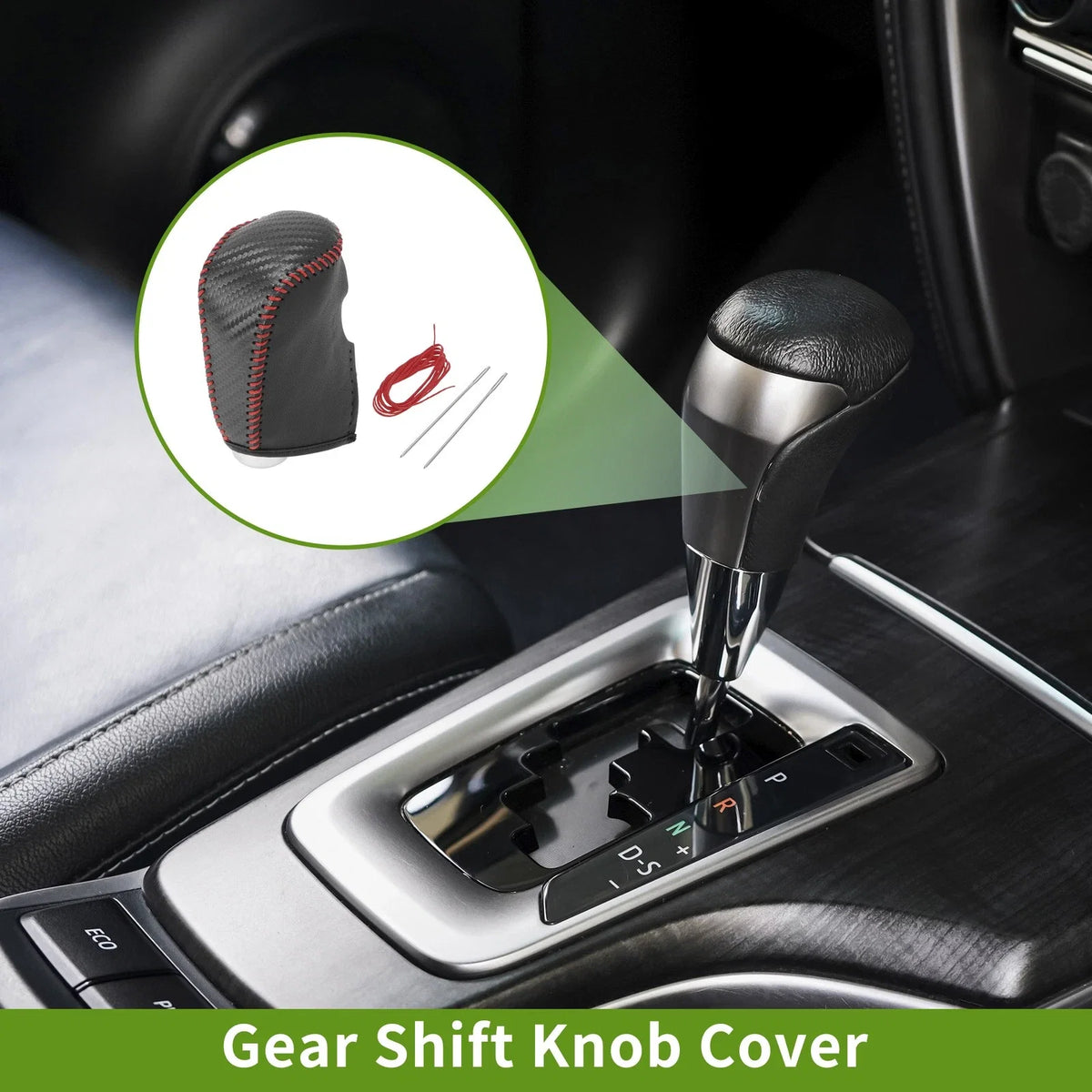 Gear Shift Knob Cover for Nissan Pathfinder (2013–2020) Black Carbon Fiber Red