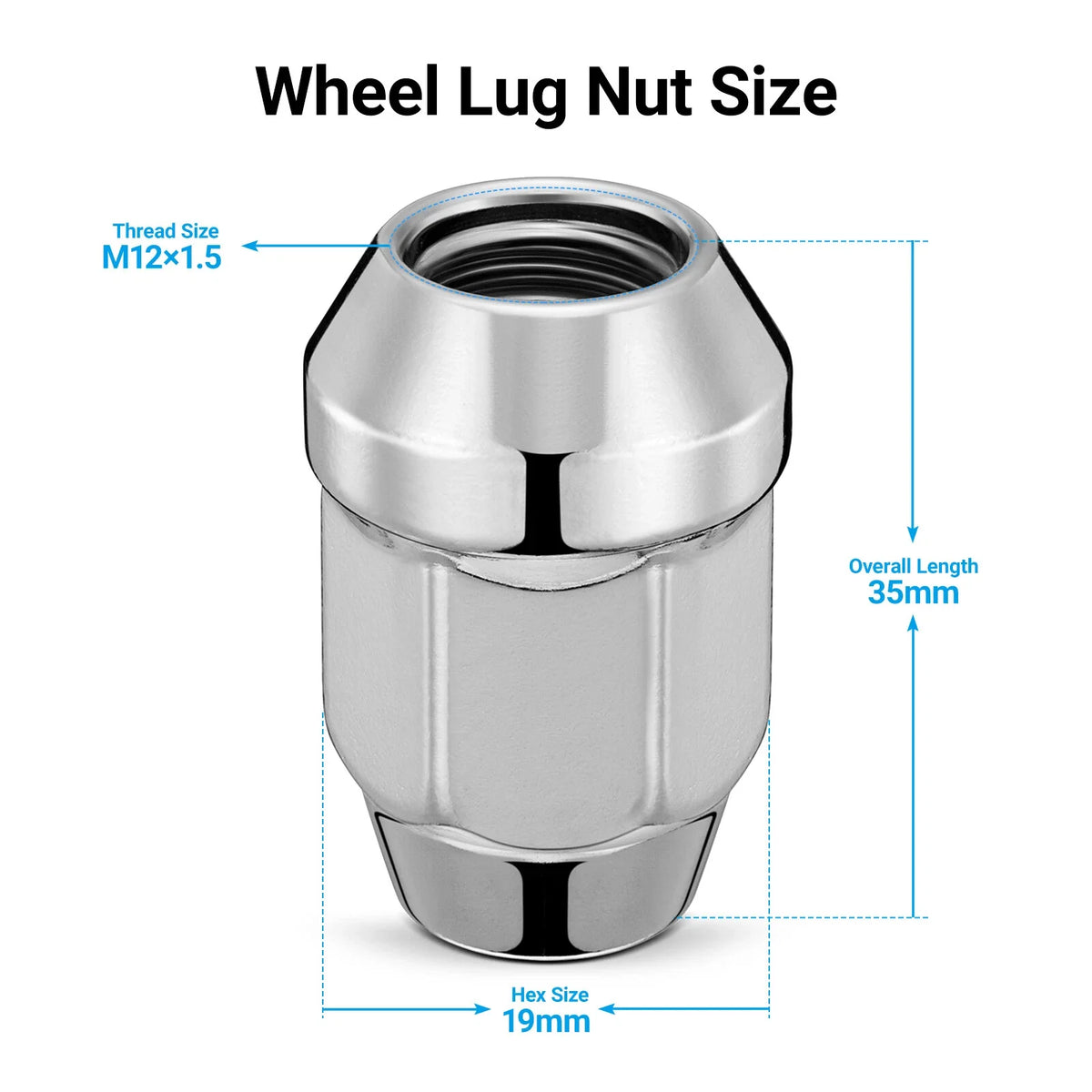 Chrome Acorn Lug Nut 12x1.5 for Ford Bronco Escape Focus Fusion (1993–2020)