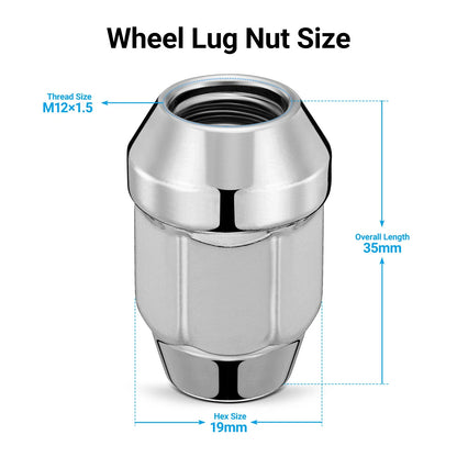 Chrome Acorn Lug Nut 12x1.5 for Ford Bronco Escape Focus Fusion (1993–2020)