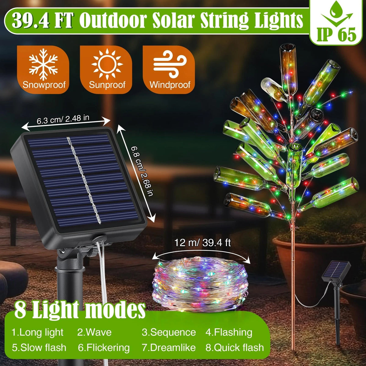 Solar Light Bottle Tree Sculpture for 4in Garden (61")