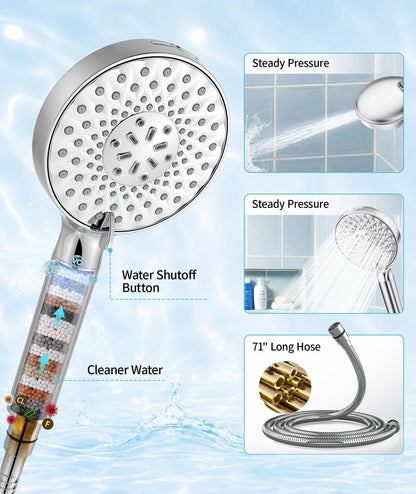 Filtered Shower Head with Handheld High Pressure, Chrome for Universal Fit