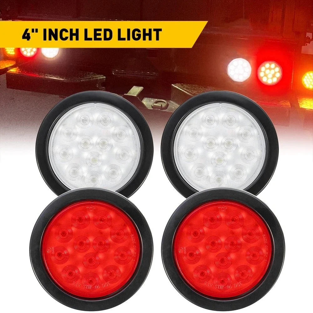 4 Inch Round LED Red/White Tail Brake Lights for Truck Trailer (12V)