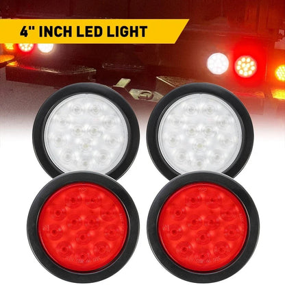 4 Inch Round LED Red/White Tail Brake Lights for Truck Trailer (12V)