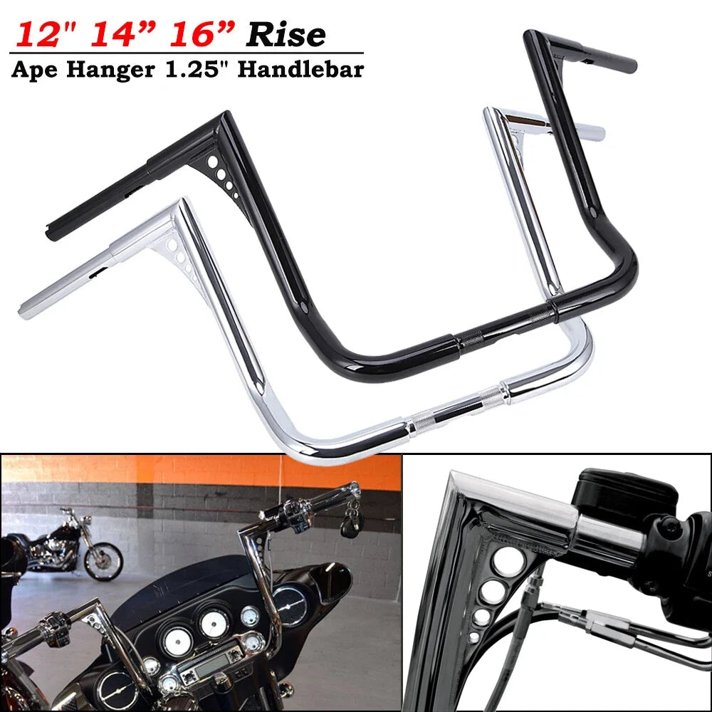 Ape Hanger Handlebar for Harley Touring Electra Glide (1982–2024) Black/Chrome