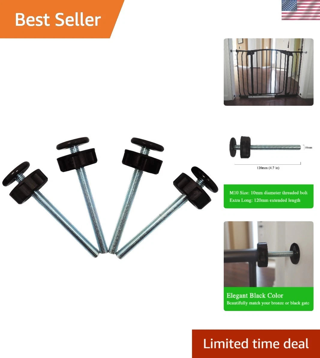 4-Pack Extra Long M10 Spindle Rods for Pressure Mounted Gates