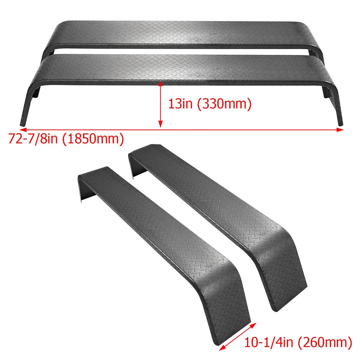 Set of 2 Diamond Tread Plate Double Tandem Axle Trailer Fenders 10-1/4"x72-7/8"x13"